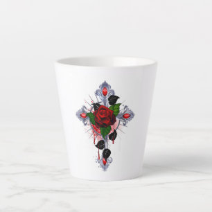 Tasse Latte Croix d'argent avec une rose rouge