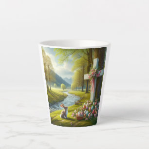 Tasse Latte Croix de Pâques avec lapin et oeufs