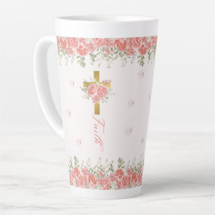 Tasse Latte Croix florale cadeau de foi