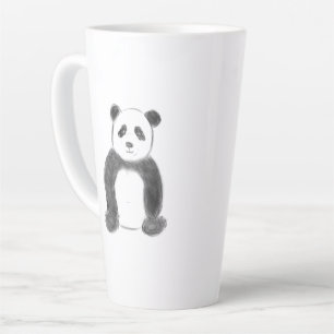 Tasse Latte Croquis de panda en noir et blanc