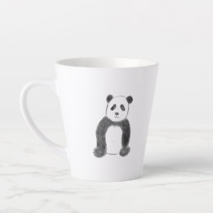 Tasse Latte Croquis de panda en noir et blanc