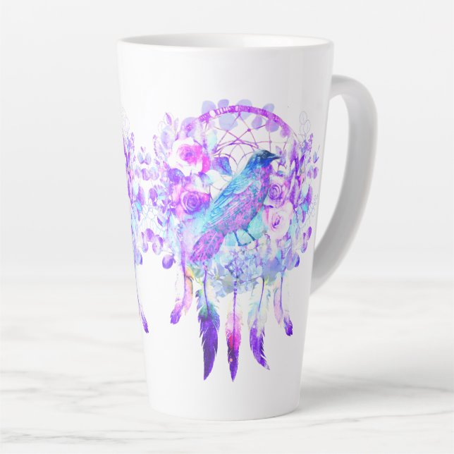 Tasse Latte Crow Dreamcatcher Blue Purple Floral (Angle droit)