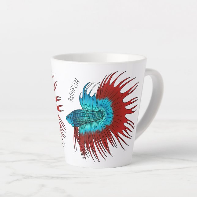 Tasse Latte Crowntail betta fish dessin animé (Angle droit)