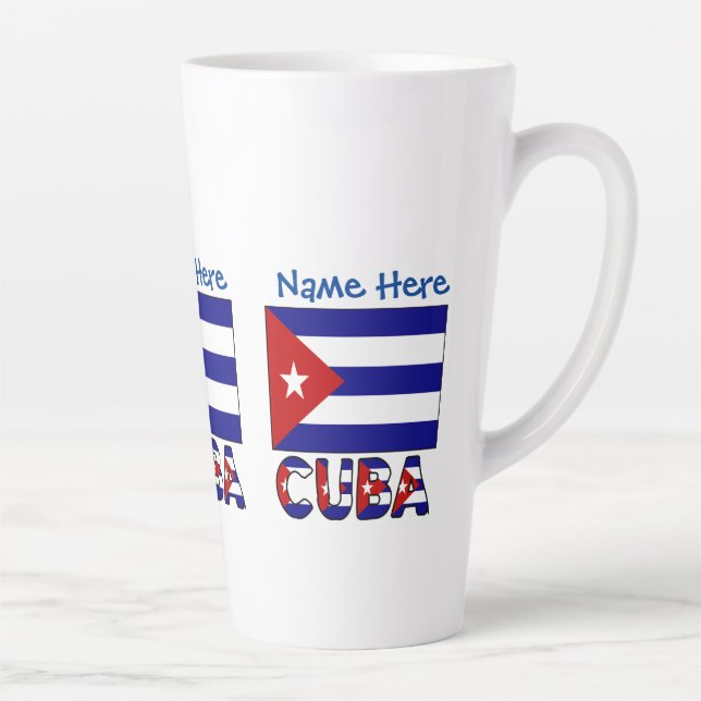 Tasse Latte Cuba et Drapeau bleu foncé cubain Personnalisé (Droite)