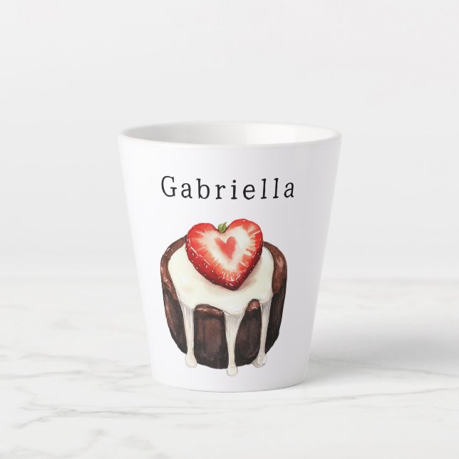 Tasse Latte Cupcake au Chocolat Cœur de Fraise (Devant)