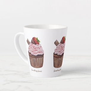 Tasse Latte Cupcake Aux Fraises Coupée En Aquarelle
