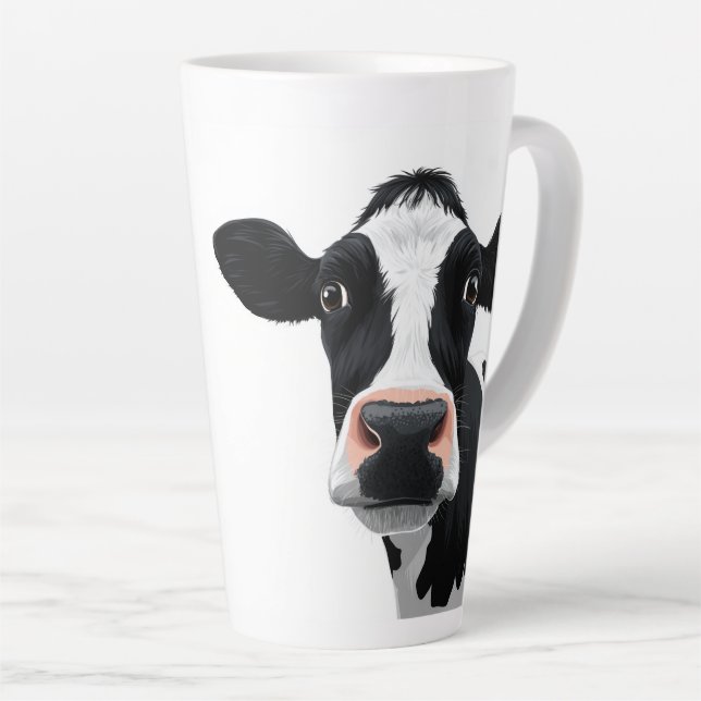 Tasse Latte Curiosité de vache en gros plan (Angle droit)