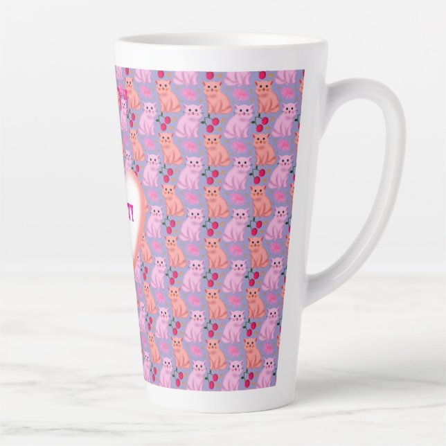 Tasse Latte Custom Cute Cat Cherry Floral Pattern (Droite)