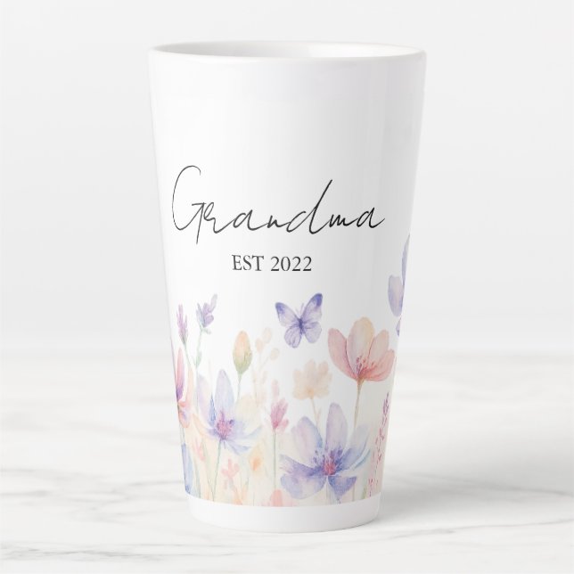 Tasse Latte Custom Grandma Est. Year -  Flower and Butterfly  (Devant)