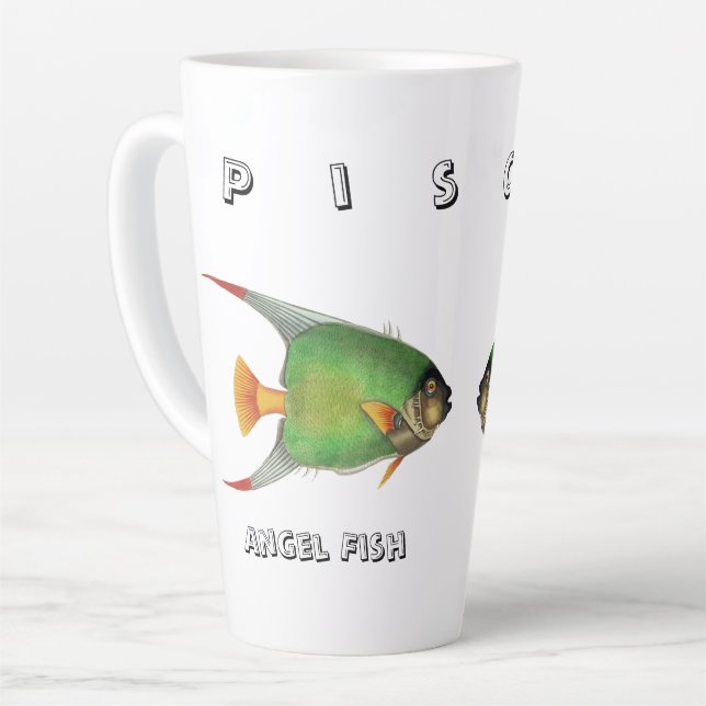 Tasse Latte Custom Green Angel Fish Pisces Astrological Sign (Angle gauche)