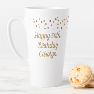 Tasse Latte Custom Joyeux 50e anniversaire confetti or