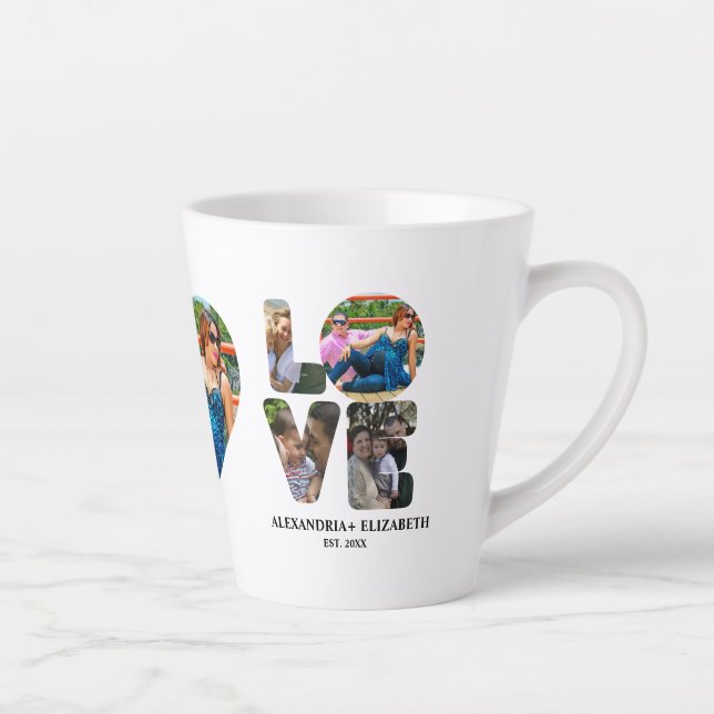 Tasse Latte Custom modern love 4 photo collage pour couples (Droite)