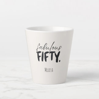 Tasse Latte Custom Name Fabulous Fifty Beige Black Typography