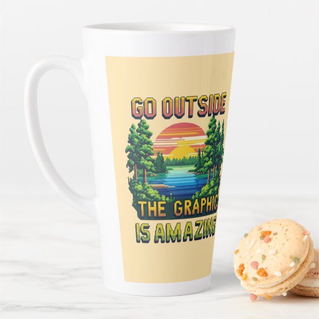 Tasse Latte Custom Outdoor Nature Scene Pixel Art Graphic  (En situation)
