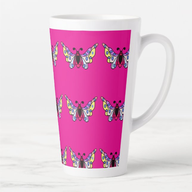Tasse Latte Custom Vibrant Modern Folk Butterfly Art (Droite)
