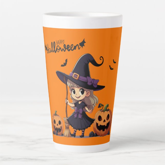 Tasse Latte Cute, anime sorcière Halloween (Devant)