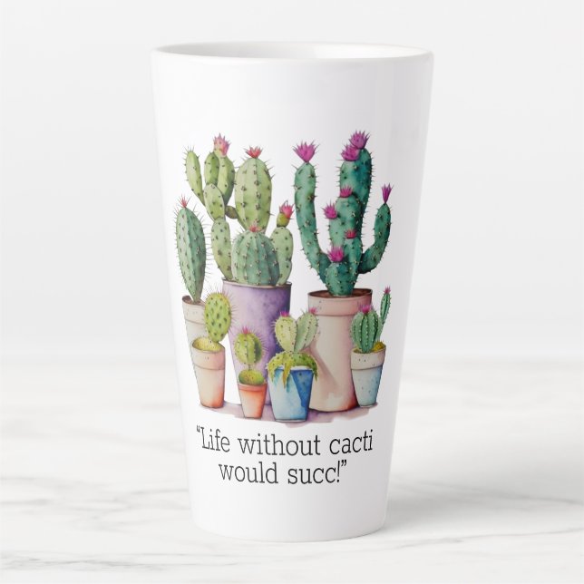 Tasse Latte Cute aquarelle cactus succulents dans les pots (Devant)