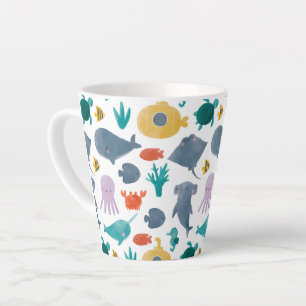 Tasse Latte Cute Aquarelle Océan Animaux Motif