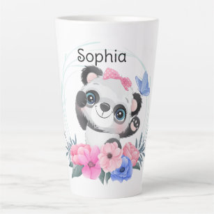Tasse Latte Cute Baby Panda Flower Wreath Nom personnalisé