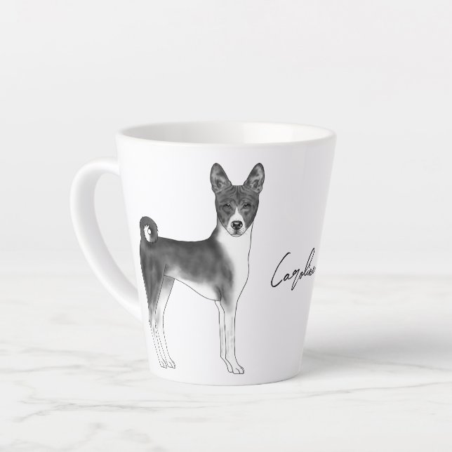 Tasse Latte Cute Basenji Chien En Noir Et Blanc & Nom Personna (Angle gauche)