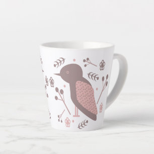 Tasse Latte Cute Bird Brown rose Botanique Floral