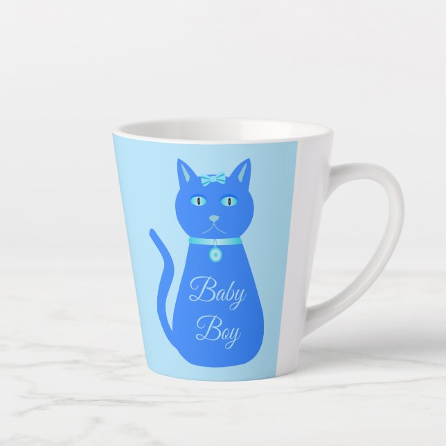 Tasse Latte Cute Blue Baby Boy Chat Personnalisé Genre Reveill (Droite)