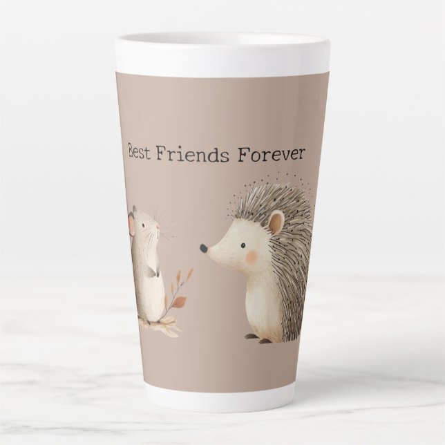 Tasse Latte Cute Brown Cream Hérisson Souris Meilleurs amis (Devant)