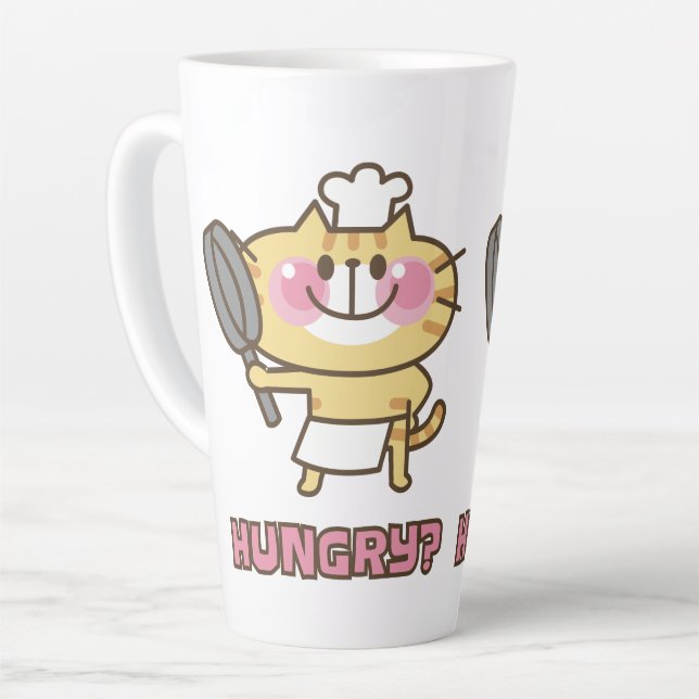 Tasse Latte Cute Cat Caricature Chef Pink Funny Kids Party (Angle gauche)