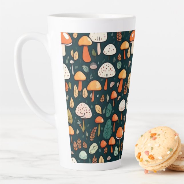 Tasse Latte Cute champignons feuille cottage design (En situation)