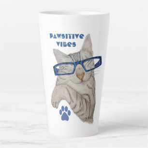 Tasse Latte Cute Chat Dessin Vibes Pawsitive Positivité