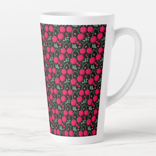 Tasse Latte Cute Cherry Pattern Aesthetic | Red Cherry Seamles (Droite)