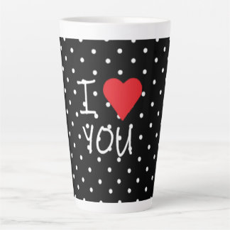 Tasse Latte Cute Classy Noir Blanc Polka Dot Rouge Coeur Amour