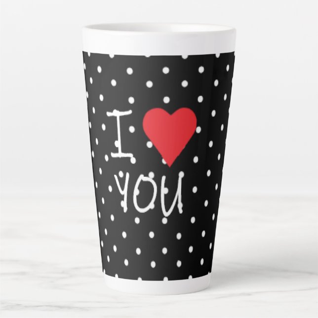 Tasse Latte Cute Classy Noir Blanc Polka Dot Rouge Coeur Amour (Devant)