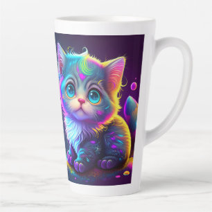 Tasse Latte Cute Colorful Chat Artwork numérique-79827