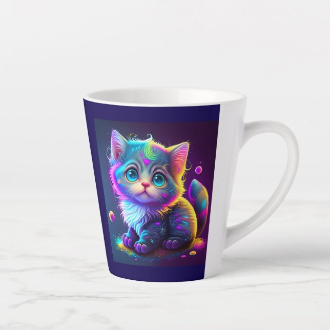 Tasse Latte Cute Colorful Chat Artwork numérique-79827 (Droite)