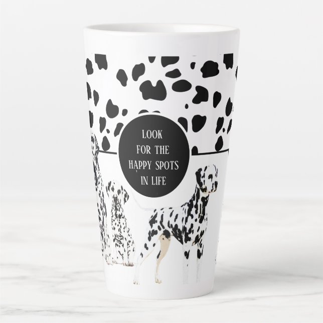 Tasse Latte Cute Dalmatiens Noir & Blanc Zones Joyeuses (Devant)