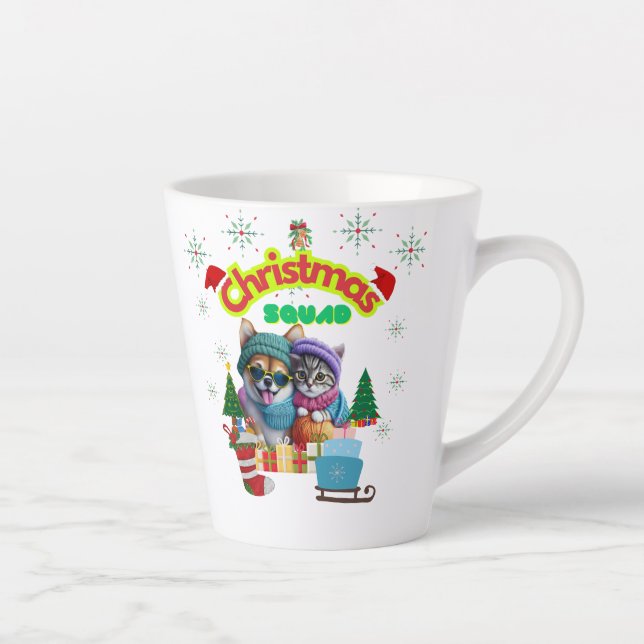 Tasse Latte Cute dog and cat Christmas squad design  (Droite)