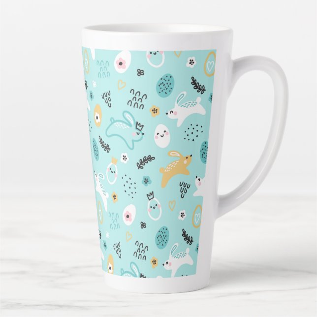 Tasse Latte Cute Easter Bunny Pattern Kawaii Rabbits Eggs  (Droite)