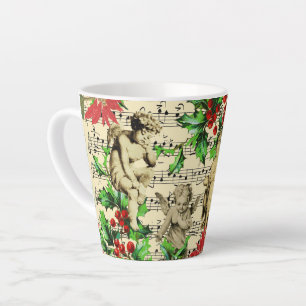 Tasse Latte Cute Festive Vintage Angel Cherubs Holly Noël