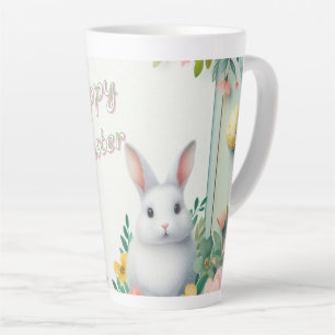 Tasse Latte Cute, floral heureux lapin de Pâques