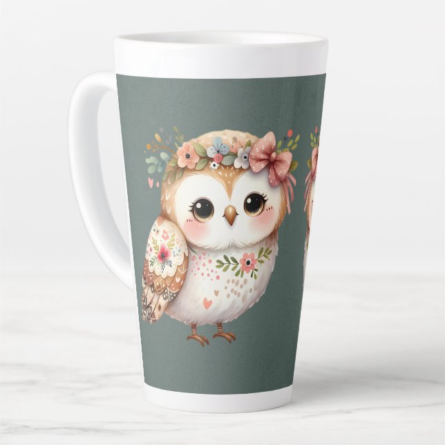 Tasse Latte Cute Floral Owl with Bow (Angle gauche)