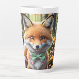 Tasse Latte Cute Fox avec arc vert et rose