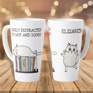 Tasse Latte Cute Funny Book Amoureux des chats Devis Nom du ve