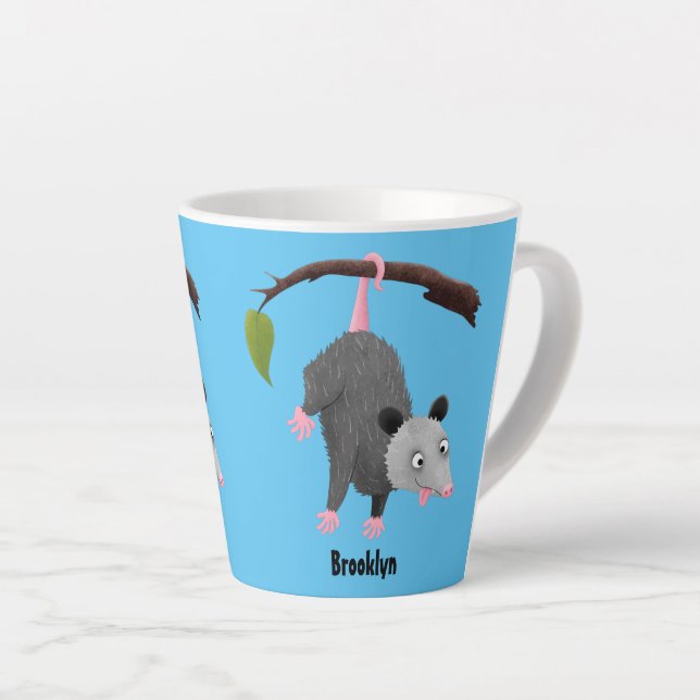 Tasse Latte Cute funny opossum hanging from branch cartoon (Angle droit)