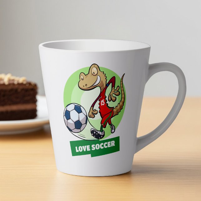 Tasse Latte Cute Gecko Love Soccer Drôle Joueur De Football Dr (Créateur téléchargé)