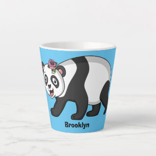 Tasse Latte Cute happy panda bear with flower cartoon