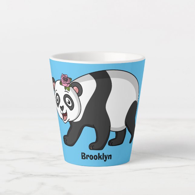 Tasse Latte Cute happy panda bear with flower cartoon (Devant)
