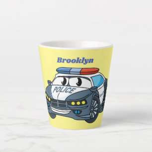 Tasse Latte Cute happy police car cartoon illustration
