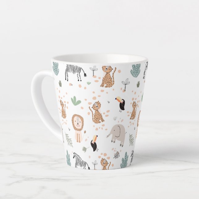 Tasse Latte Cute Jungle Rainforest Animaux Motif (Angle gauche)