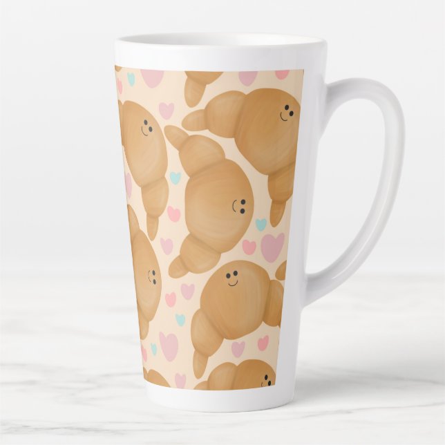 Tasse Latte Cute Kawaii Bakery Happy Croissant Pastel (Droite)